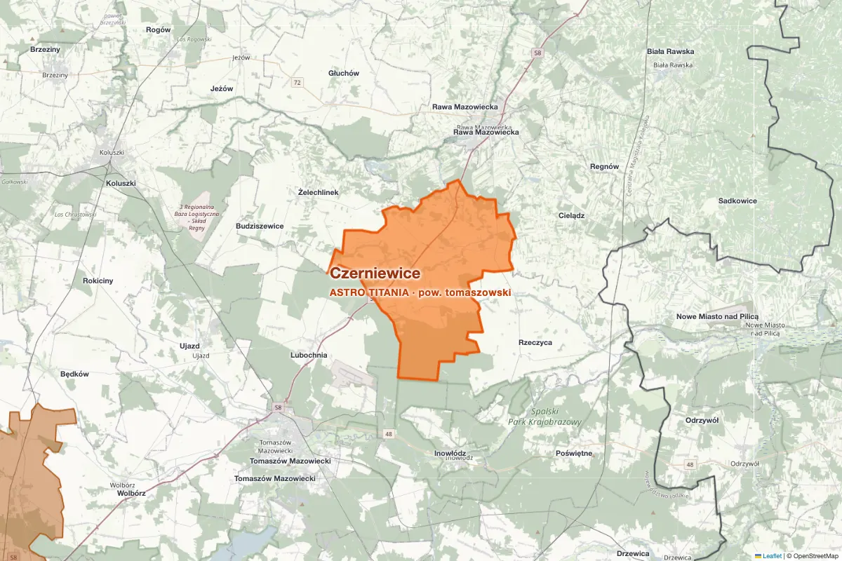 Gmina Czerniewice (powiat tomaszowski, woj. łódzkie) na mapie spółdzielni energetycznych - spółdzielnia ASTRO TITANIA