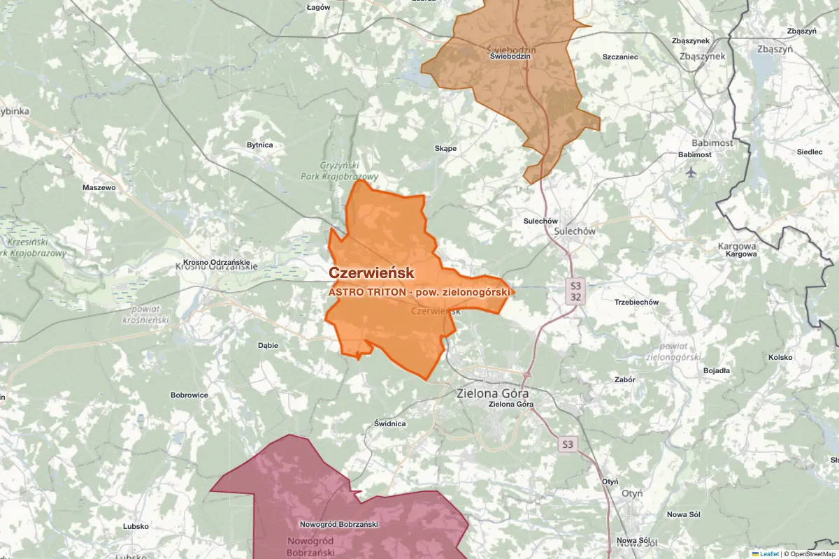 Gmina Czerwieńsk (powiat zielonogórski, woj. lubuskie) na mapie spółdzielni energetycznych - spółdzielnia ASTRO TRITON
