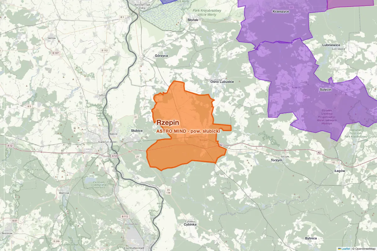 Gmina Rzepin (powiat słubicki, woj. lubuskie) na mapie spółdzielni energetycznych - spółdzielnia ASTRO MIND