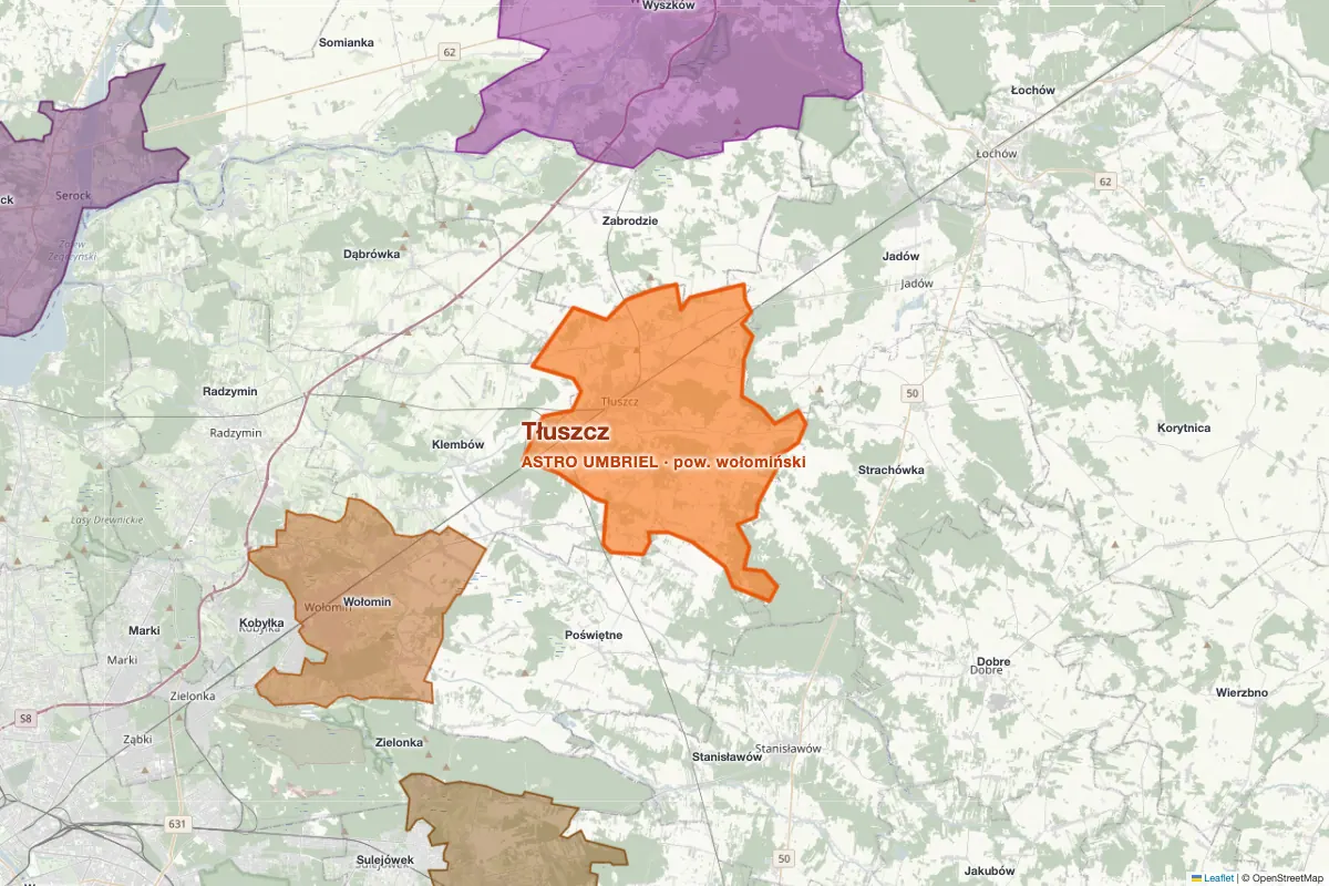 Gmina Tłuszcz (powiat wołomiński, woj. mazowieckie) na mapie spółdzielni energetycznych - spółdzielnia ASTRO UMBRIEL