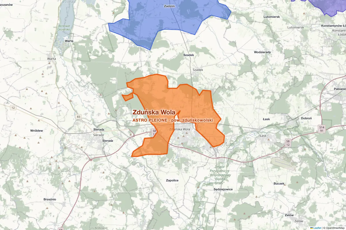 Gmina Zduńska Wola (powiat zduńskowolski, woj. łódzkie) na mapie spółdzielni energetycznych - spółdzielnia ASTRO PLEIONE