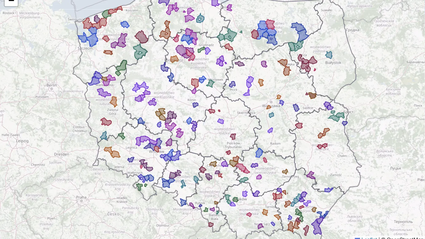 Mapa spółdzielni energetycznych SpółdzielnieOZE.pl - 159 spółdzielni w całej Polsce